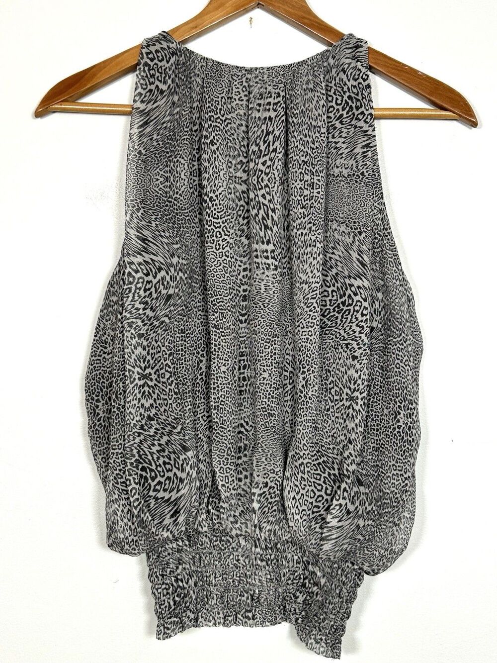 Ramy Brook New York Silk Animal Print Sleeveless Blouse Bubble Hem Sz S